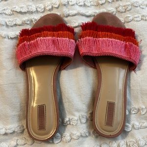 Pink Red Ombré Fringe Sandals size 7